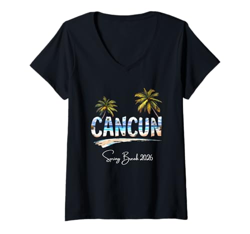 Damen Cancun Beach Mexiko Cancun Spring Break 2026 Urlaubsreisen T-Shirt mit V-Ausschnitt Damen Cancun Beach Mexiko Cancun Spring Break 2026 Urlaubsreisen T-Shirt mit V-Ausschnitt von Cancun Travel SB SPRING BREAK 2026