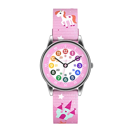 Cander Berlin MNA 1230 E Kinderarmbanduhr Kinderuhr Armbanduhr Mädchen Uhr Lernzifferblatt Einhorn rosa pink bunt von Cander Berlin