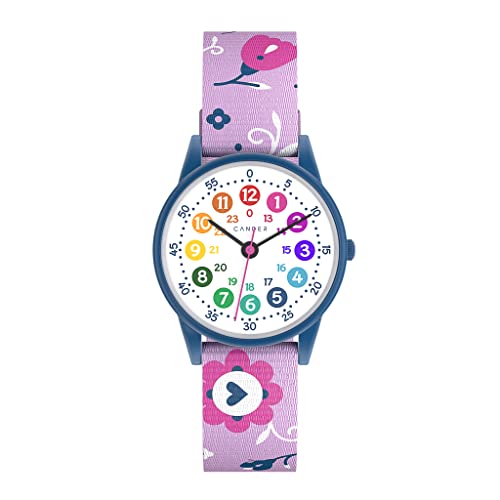 Cander Berlin MNA 1530 B Kinderarmbanduhr Kinderuhr Armbanduhr Mädchen Blumen Lernuhr violett blau wasserdicht von Cander Berlin