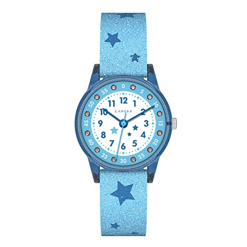 Cander Berlin MNA 1630 R Kinderarmbanduhr Armbanduhr Mädchen 3 ATM wasserdicht Lernuhr analog Glitzer blau Sterne Kinder von Cander Berlin