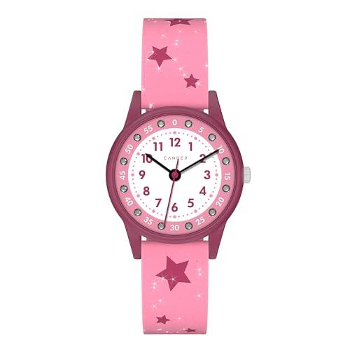 Cander Berlin MNA 1630 S Kinderarmbanduhr Armbanduhr für Mädchen 3 ATM wasserdicht Lernuhr analog Glitzer rosa pink Sterne Kinder von Cander Berlin