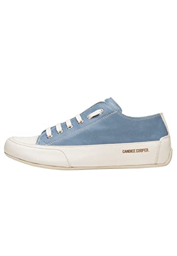 Candice Cooper Rock S-Sneakers aus Leder in Vintage-Optik-Weiß, Weiß-Hellblau 34 von Candice Cooper