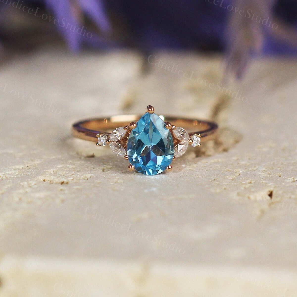 Natürlicher Verlobungsring Aus Schweizer Blautopas/Trauring Für Frauen/14K Roségold Blauer Edelstein Verlobungsring/Eleganter Ring von CandiceLoveStudio