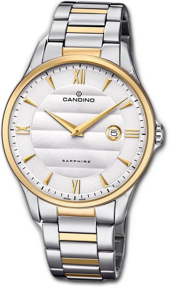 Candino Quarzuhr Candino Classic Edelstahl Herren Uhr, Herrenuhr mit Edelstahlarmband, rundes Gehäuse, groß (ca. 41mm), Elega von Candino