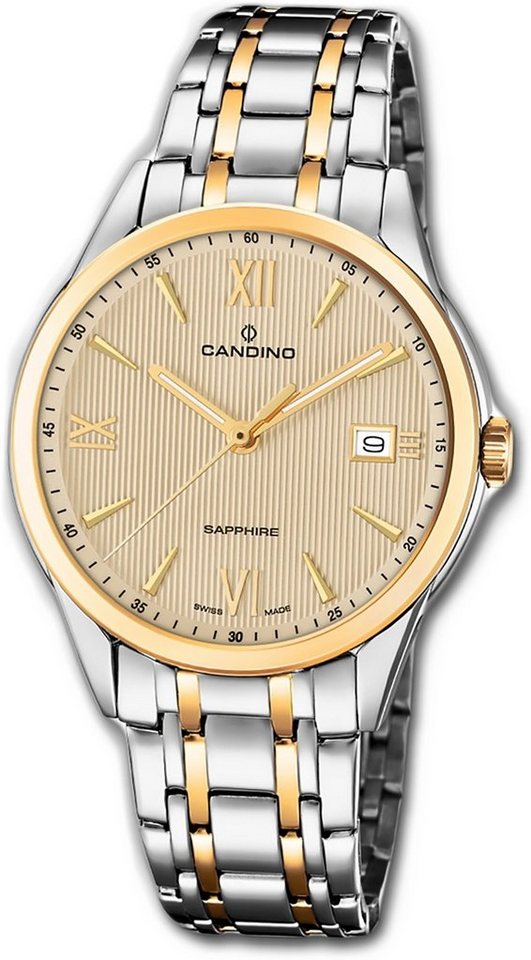 Candino Quarzuhr Candino Elegance Edelstahl Herren Uhr, Herrenuhr mit Edelstahlarmband, rundes Gehäuse, groß (ca. 41mm), Elega von Candino