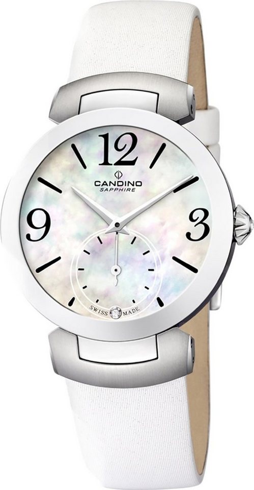 Candino Quarzuhr Candino Damen Quarzuhr Analog C4498/1, Damen Armbanduhr rund, Lederarmband weiß, Elegant von Candino