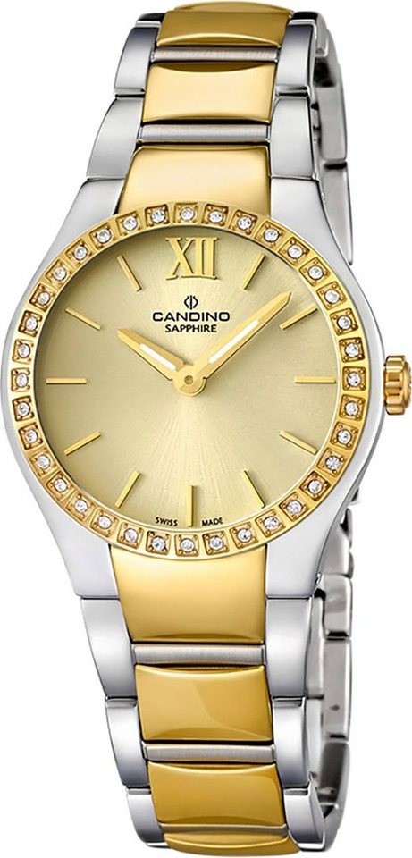 Candino Quarzuhr Candino Damen Uhr Quarzwerk C4538/2, Damen Armbanduhr rund, Edelstahl Gelbgold PVD Beschichtungarmband silb von Candino