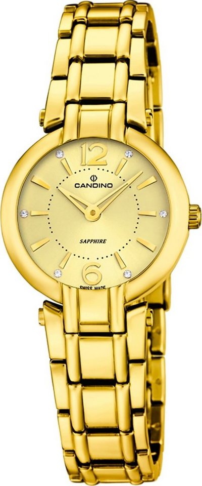 Candino Quarzuhr Candino Damen Uhr Quarzwerk C4575/2, Damen Armbanduhr rund, Edelstahlarmband gold, Elegant von Candino