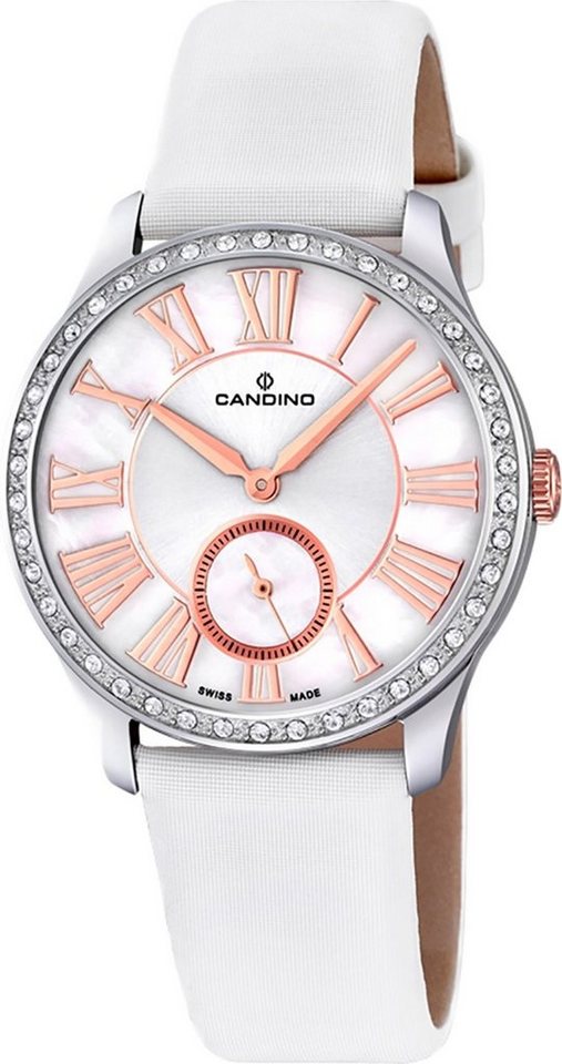 Candino Quarzuhr Candino Damen Quarzuhr Analog C4596/1, Damen Armbanduhr rund, Lederarmband weiß, Fashion von Candino