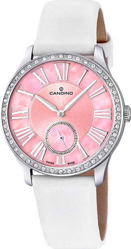 Candino Quarzuhr Candino Damen Quarzuhr Analog C4596/2, Damen Armbanduhr rund, Lederarmband weiß, Fashion von Candino