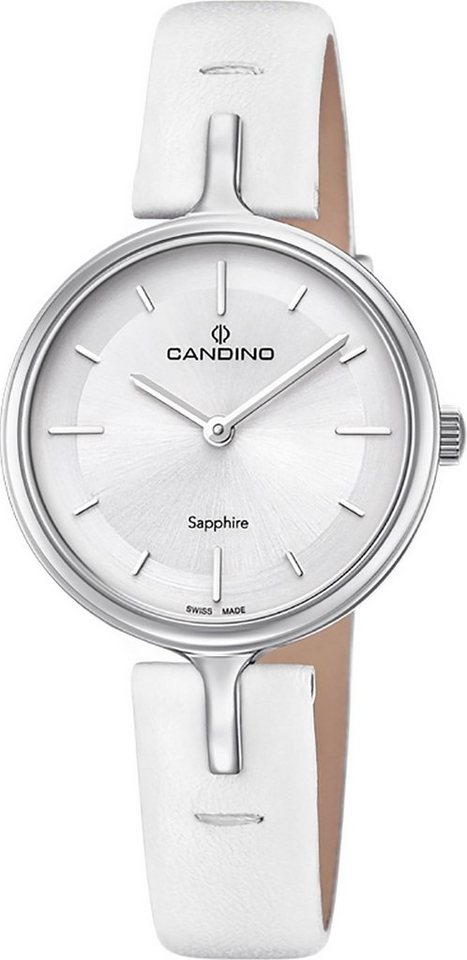 Candino Quarzuhr Candino Damen Quarzuhr Analog C4648/1, Damen Armbanduhr rund, Lederarmband weiß, Fashion von Candino