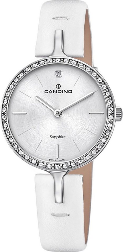 Candino Quarzuhr Candino Damen Quarzuhr Analog C4651/1, Damen Armbanduhr rund, Lederarmband weiß, Fashion von Candino