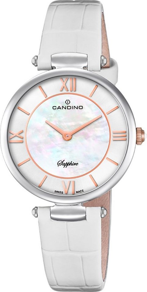 Candino Quarzuhr Candino Damen Quarzuhr Analog C4669/1, Damen Armbanduhr rund, Lederarmband weiß, Fashion von Candino