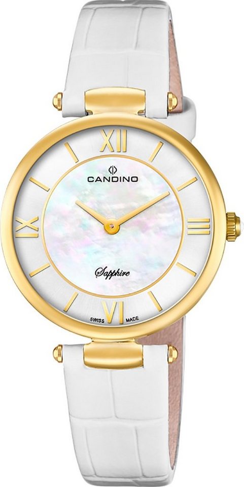 Candino Quarzuhr Candino Damen Quarzuhr Analog C4670/1, Damen Armbanduhr rund, Lederarmband weiß, Fashion von Candino