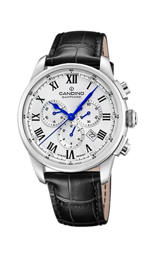 Candino Uhr Für Herren C4745/4 Gents Sport Silber Edelstahl Case SchwarzLeder Band von Candino