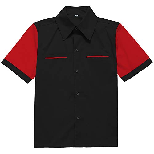 Candow Look Herren Freizeit-Hemd Unique Stitching Shirts Men Shirts Black+Red von Candow Look