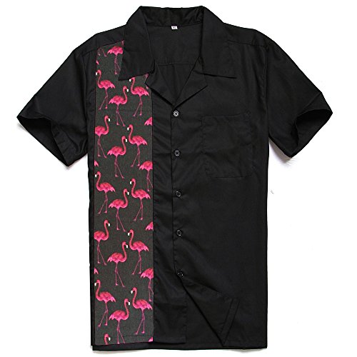 Candow Look Kurzarm Hemd Lounge Shirt Rockabilly Black Contrast Flamingo Patterns von Candow Look