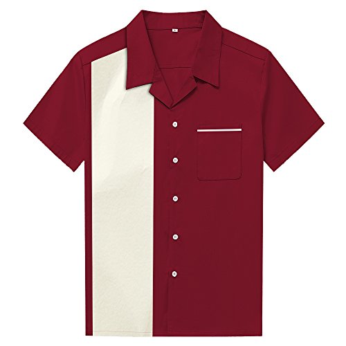 Candow Look Men's Shirts Cotton Button Down Chic Design Patchwork Tops Maroon&Ivory von Candow Look