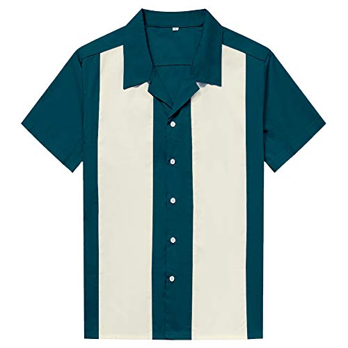 Candow Look Men's Two Tone Workshirts Short Sleeve Casual Shirt(L,Teal+Ivory) von Candow Look