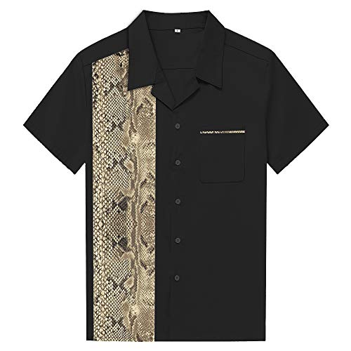 Candow Look Mens Black Contrast Animal Pattern Casual Button Down Collar Shirts(2XL,Snake) von Candow Look