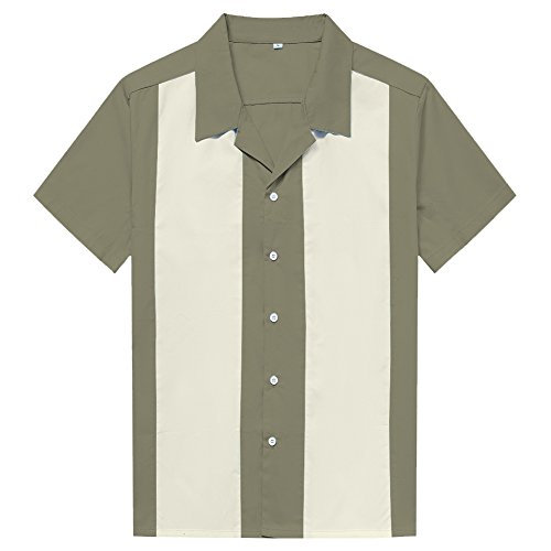 Candow Look Olive&Ivory Stitching Cotton Big Size Men Lounge Shirts(Olive&Ivory,L) von Candow Look