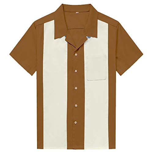 Candow Look Twill Retro Camp Shirt Bowling Kleidung zweifarbig(goldn+Ivory,XL) von Candow Look