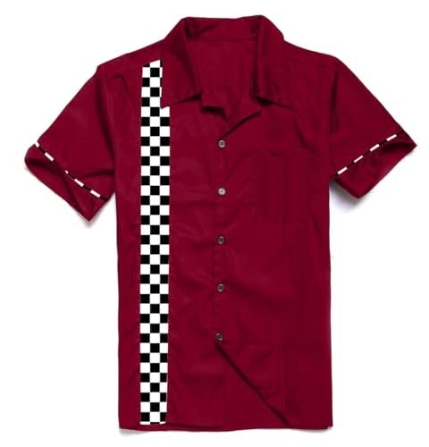 Candow Look Two-Tone Retro Men Shirts(Maroon+Mosaic, 3XL) von Candow Look