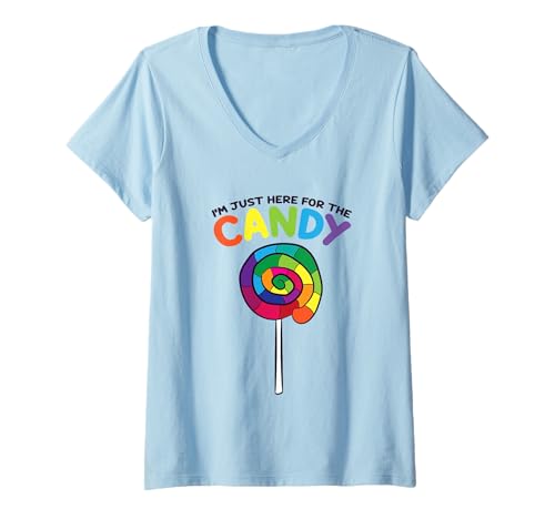 Damen Süßigkeiten-Lollipop I'm Just Here For The Candy T-Shirt mit V-Ausschnitt von Candy, Sugar And Sweets Tees