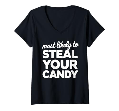 Damen Halloween Funny stiehlt am ehesten Deine Süßigkeiten T-Shirt mit V-Ausschnitt von Candy Bandit Club