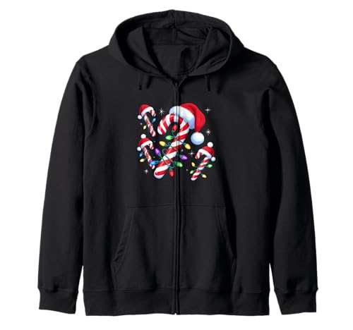 Weihnachtliche Zuckerstange Weihnachtsmannmütze Weihnachtslichter Männer Frauen Kinder Kapuzenjacke von Candy Cane Santa Christmas Family Pajamas