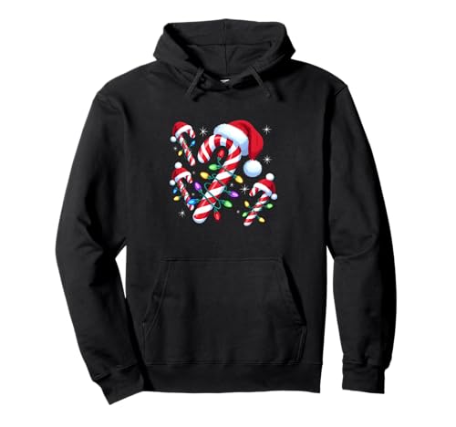 Weihnachtliche Zuckerstange Weihnachtsmannmütze Weihnachtslichter Männer Frauen Kinder Pullover Hoodie von Candy Cane Santa Christmas Family Pajamas