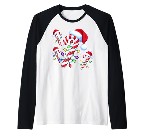 Weihnachtliche Zuckerstange Weihnachtsmannmütze Weihnachtslichter Männer Frauen Kinder Raglan von Candy Cane Santa Christmas Family Pajamas