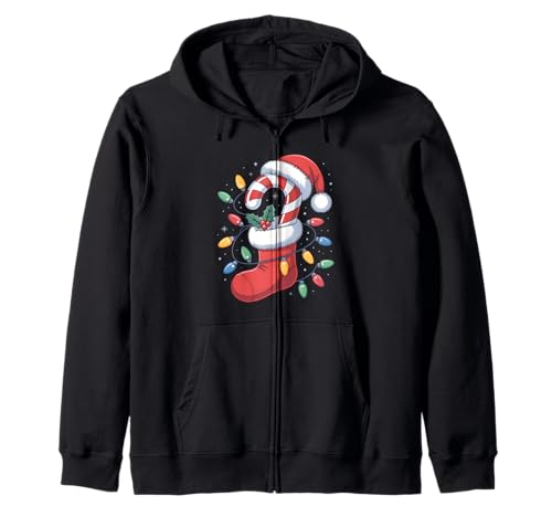 Weihnachtsstrumpf Zuckerstange Weihnachtsmann Lichter Damen Herren Kinder Kapuzenjacke von Candy Cane Xmas Santa Hat Christmas Lights