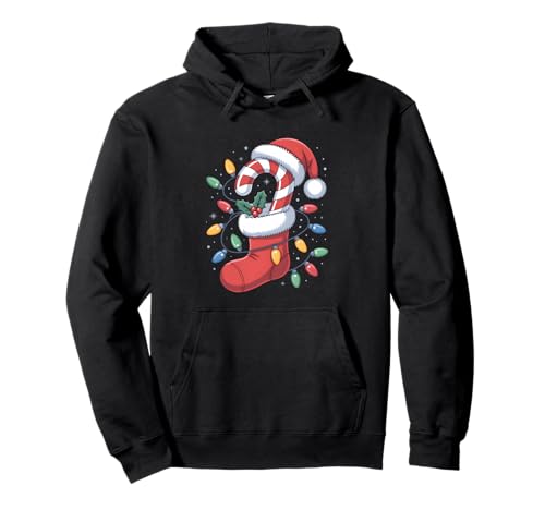 Weihnachtsstrumpf Zuckerstange Weihnachtsmann Lichter Damen Herren Kinder Pullover Hoodie von Candy Cane Xmas Santa Hat Christmas Lights