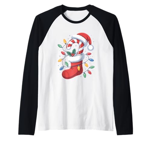 Weihnachtsstrumpf Zuckerstange Weihnachtsmann Lichter Damen Herren Kinder Raglan von Candy Cane Xmas Santa Hat Christmas Lights