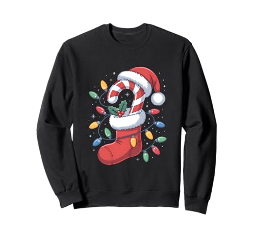 Weihnachtsstrumpf Zuckerstange Weihnachtsmann Lichter Damen Herren Kinder Sweatshirt von Candy Cane Xmas Santa Hat Christmas Lights