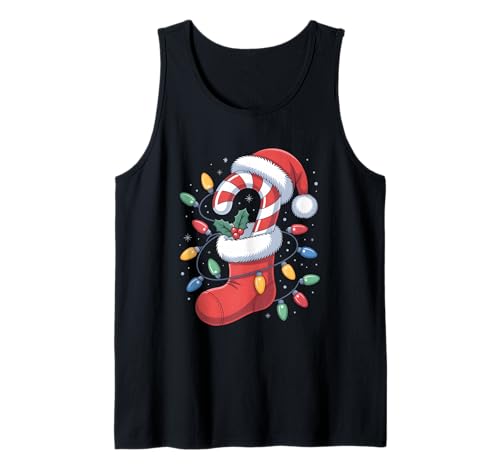 Weihnachtsstrumpf Zuckerstange Weihnachtsmann Lichter Damen Herren Kinder Tank Top von Candy Cane Xmas Santa Hat Christmas Lights