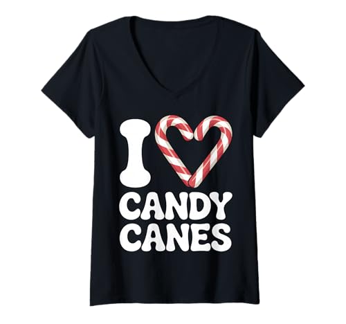 Damen Ich Liebe Zuckerstangen Süße Weihnachtsfeiertage T-Shirt mit V-Ausschnitt Damen Ich Liebe Zuckerstangen Süße Weihnachtsfeiertage T-Shirt mit V-Ausschnitt von Candy Canes Christmas Co.