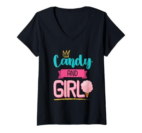 Damen Süßes Candy Girl Shirt Regenbogen Zuckerwatte T-Shirt mit V-Ausschnitt Damen Süßes Candy Girl Shirt Regenbogen Zuckerwatte T-Shirt mit V-Ausschnitt von Candy Girl Süßigkeiten Kinder Geschenk