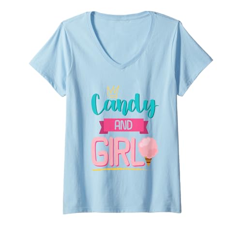Damen Süßes Candy Girl Shirt Regenbogen Zuckerwatte T-Shirt mit V-Ausschnitt Damen Süßes Candy Girl Shirt Regenbogen Zuckerwatte T-Shirt mit V-Ausschnitt von Candy Girl Süßigkeiten Kinder Geschenk