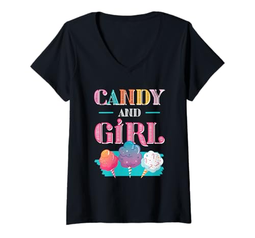 Damen Süßes Candy Girl Shirt Regenbogen Zuckerwatte T-Shirt mit V-Ausschnitt Damen Süßes Candy Girl Shirt Regenbogen Zuckerwatte T-Shirt mit V-Ausschnitt von Candy Girl Süßigkeiten Kinder Geschenk