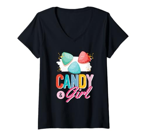 Damen Süßes Candy Girl Shirt Regenbogen Zuckerwatte T-Shirt mit V-Ausschnitt Damen Süßes Candy Girl Shirt Regenbogen Zuckerwatte T-Shirt mit V-Ausschnitt von Candy Girl Süßigkeiten Kinder Geschenk