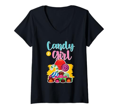 Damen Süßes Candy Girl Shirt Regenbogen Zuckerwatte T-Shirt mit V-Ausschnitt Damen Süßes Candy Girl Shirt Regenbogen Zuckerwatte T-Shirt mit V-Ausschnitt von Candy Girl Süßigkeiten Kinder Geschenk