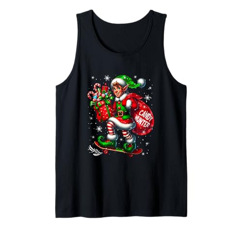 Hunter Christmas Candy Naughty Elf Skateboarding Lover Kids Tank Top von Candy Halloween Costume