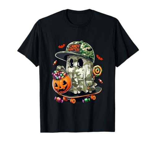 Hunter Halloween Candy Funny Boo On Skateboard Lover Kids T-Shirt von Candy Halloween Costume