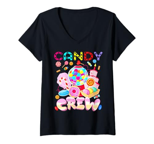 Damen Candy Land Candy Crew Party Halloween Kostüme Erwachsene Damen T-Shirt mit V-Ausschnitt von Candy Land Candy Crew Party Halloween Costumes