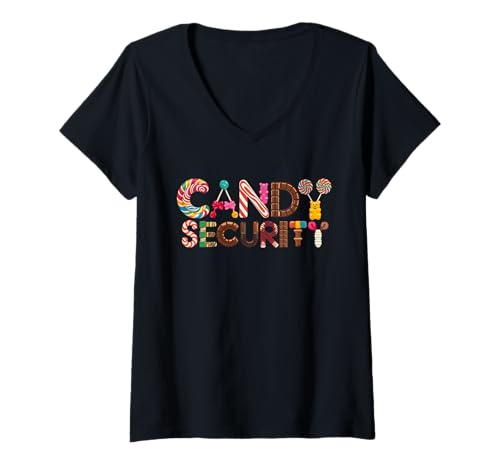 Damen Candy Security Candyland Kostüm Kinder Teenager Erwachsene T-Shirt mit V-Ausschnitt Damen Candy Security Candyland Kostüm Kinder Teenager Erwachsene T-Shirt mit V-Ausschnitt von Candy Security Candy Crew