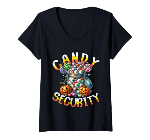 Damen Candy Security Halloween.Candy Tu so, als wäre ich eine Candy Crew T-Shirt mit V-Ausschnitt von Candy Security Candy Crew