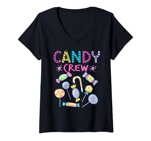 Damen Candy Crew Party Costume Candy Sweetie Candy Squad T-Shirt mit V-Ausschnitt von Candy Squad Candy Crew Sweetie Costume