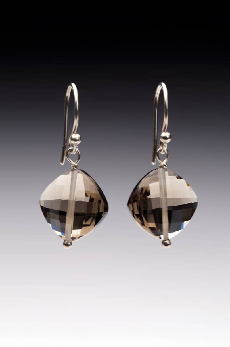 Rauchquarz Checkerboard Facettierte Ohrringe Mit Sterling Silber Rauchquarz Checkerboard Facettierte Ohrringe Mit Sterling Silber von CandyBeadsJewelry